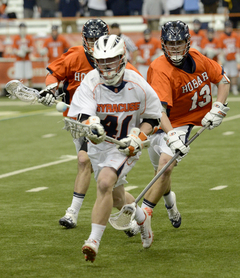 Cal Paduda scampers after a ground ball in Syracuse's 13-12 loss to Hobart. He won 20 of 28 faceoffs Tuesday. 