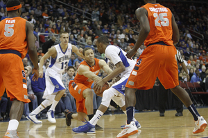 Brandon Triche goes for a steal in Syracuse's win over Seton Hall. The senior scored a career-high 29 points on 10-of-18 shooting.