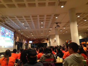 Students gathered in Schine Dining and in Panasci Lounge on Saturday night to watch Syracuse battle it out against North Carolina for a place in the national championship game.