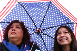 Sylvia Castillo and Delisha Gutierrez smiled through their tears of joy as they watched Donald Trump sworn in as 45th President of the United States.