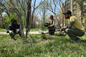 Crew films a scene for 