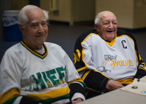 Marshall Webster (left) and Dick Lynch (right) have known each other for most of their lives – Webster coached Lynch during his high school ice hockey years.