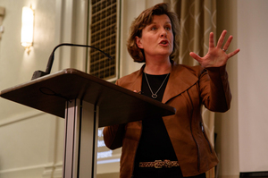 Stephanie Miner gave her final speech as mayor of Syracuse in Maxwell Auditorium Friday afternoon. 