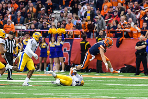 Clayton Welch, pictured earlier this season against Pittsburgh, tossed two touchdowns in his final game for the Orange. 