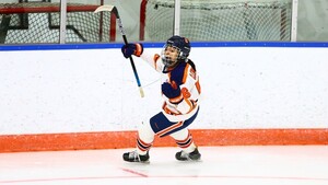 Rayla Clemons celebrates on ice during matchup against Colgate