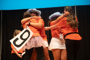 Members of OttoTHON embrace each other after they reveal that this year’s annual fundraising event raised $109,631.28 for Upstate Golisano Children’s Hospital. The Dance Marathon was part of a national effort that contributes to Children’s Miracle Network Hospitals, a nonprofit organization.
