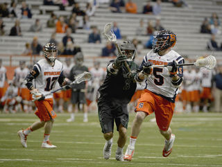 Nicky Galasso surveys the field as he moves down the left side of the field. 