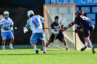 North Carolina attack Joey Sankey fires a shot against Hill.