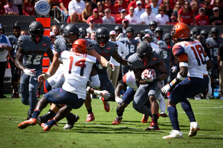 Safety Evan Foster (14) finished with eight tackles, highest on the team for players not named Parris Bennett or Franklin. 