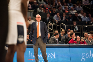 SU head coach Jim Boeheim watches from afar.