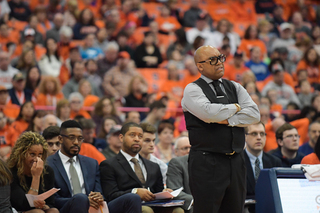 Syracuse head coach Quentin Hillsman watches on from the bench. 