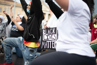 At one point, protesters all took a knee to honor Black lives that have been lost to police brutality.